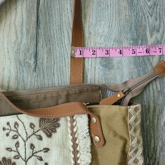 Myra Bag Jamee Jane Brown & Tan Embroidered Tote Shoulder Purse New With Tags - Picture 9 of 11